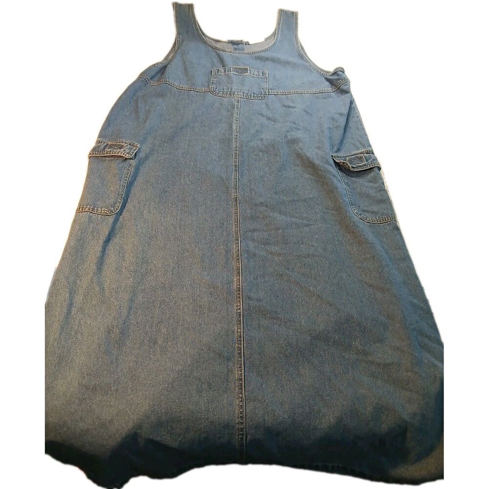 Vintage JLNY 90s Denim Button Front Jumper Dress 2X Cottage Minimal Retro